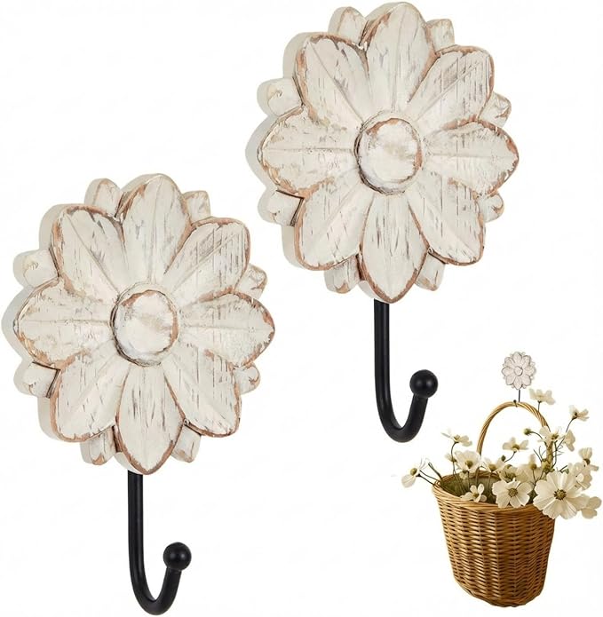 Weysat 2 Pcs Vintage Hooks for Wall Wood Farmhouse Towel Hooks Shabby Chic Wall by Weysat