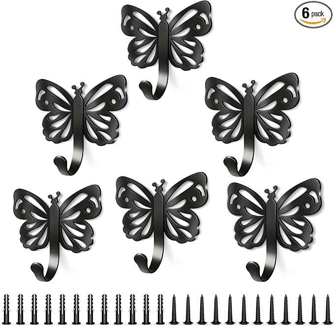 Butterfly Coat Hooks For Wall, Heavy Duty 20LB Black Coat Hooks & Towel Hooks by midukit