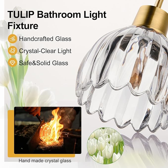 3-Light Bathroom Light Fixtures, Vintage Wall Vanity Lighting Fixtures Over - Image 3