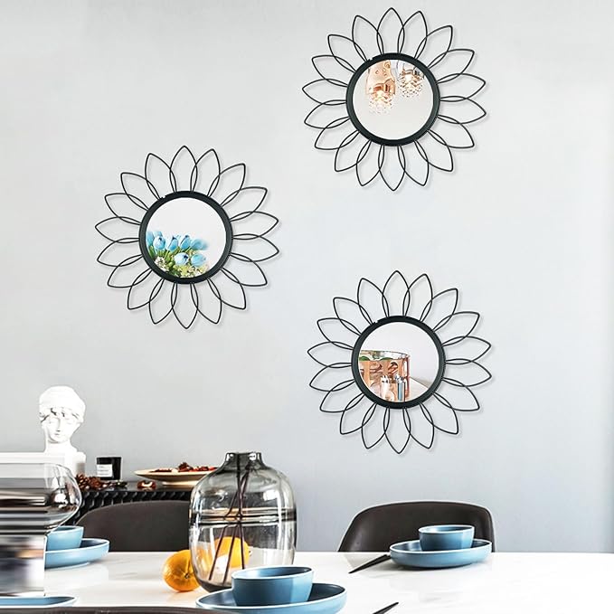 3 Pack Metal Mirrors for Wall Sunburst Wall Mirrors Home Décor Decorative - Image 3