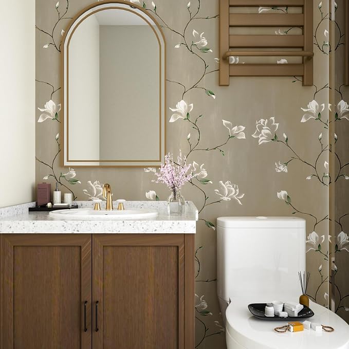 Laatse Floral Wallpaper Peel and Stick 17.5" x 393" Khaki Floral Contact Paper - Image 7