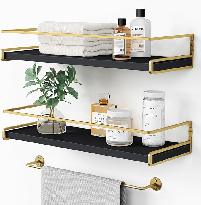 Forbena Black and Gold Bathroom Floating Shelves by Forbena