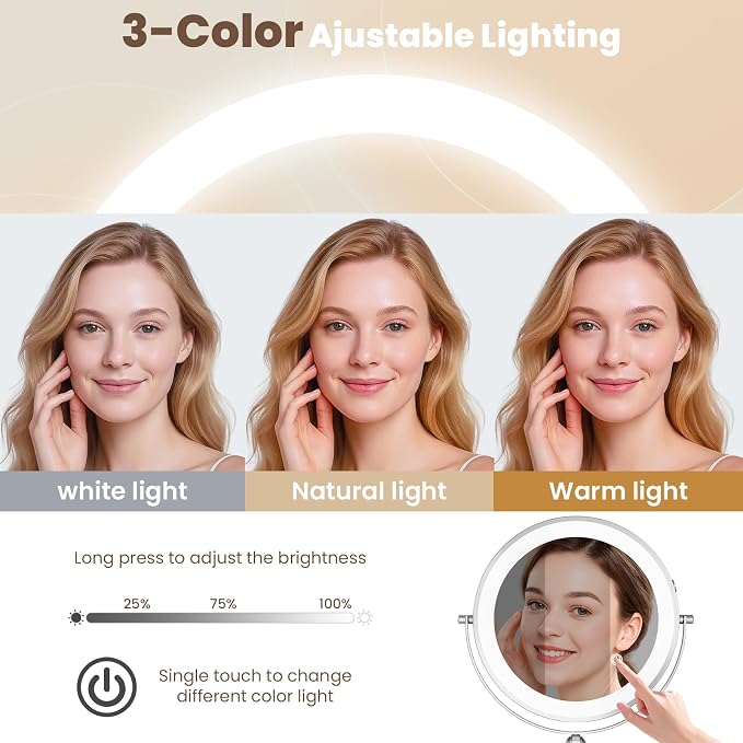 9" Wall Mounted LED Lighted Makeup Vanity Mirror - 4000mAh Rechargeable Double - Image 5