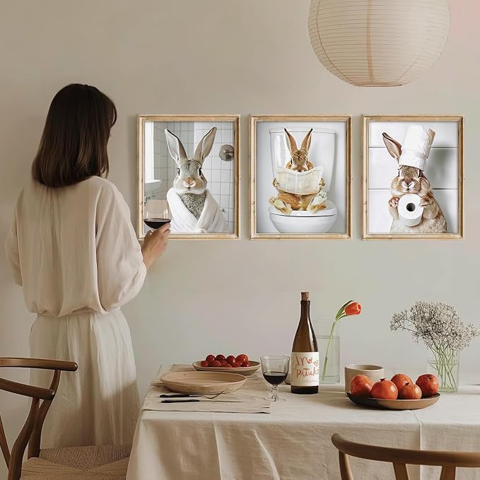 Vodefoad Funny Bunny Bathroom Wall Art 5pcs Bundle Easter Rabbit Posters Animal - Image 5