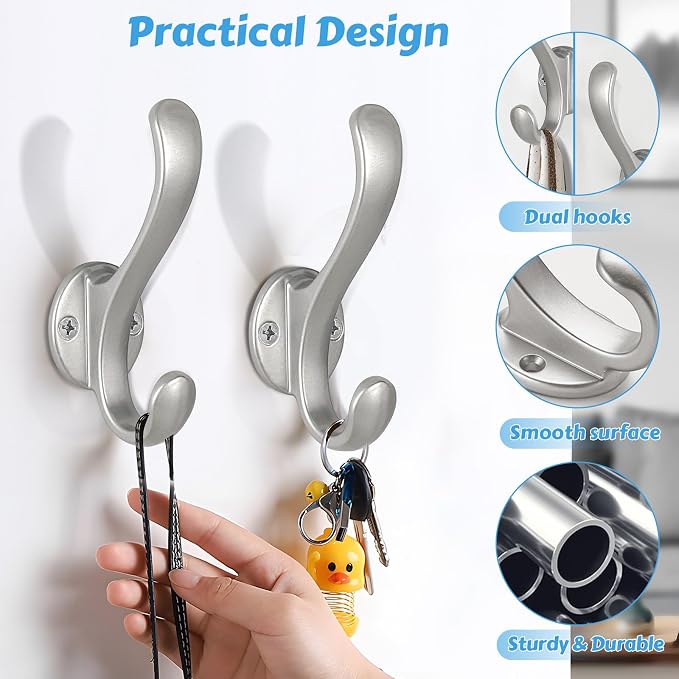 10 Pack Coat Hooks Wall Mount Heavy Duty Utility Retro Double Hooks - Image 8