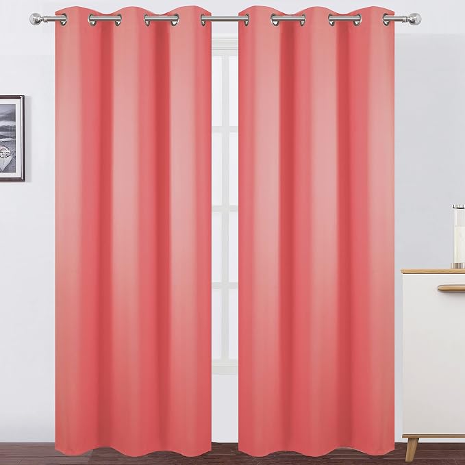LEMOMO Blackout Curtains 38 x 84 inch/Coral Curtains Set of 2 Panels/Thermal by Lemomo