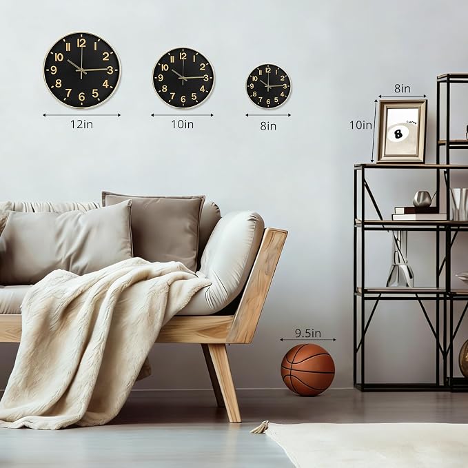 Wall Clock 12 Inch Black Modern Simple Quartz Decorative Clock Non-Ticking - Image 3
