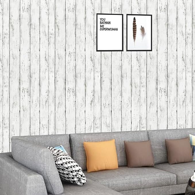 Arthome 17 x 393 inches White Gray, Peel and Stick Wallpaper, Wood Contact Paper - Image 4
