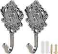 2Pcs Wall Hooks Black Pattern Carved Vintage Drapery Clothes Key Hook Bathroom by Hicello