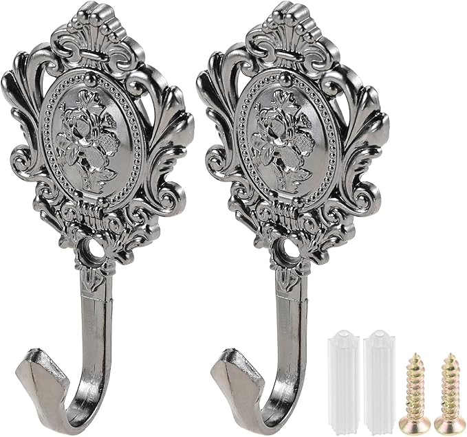 2Pcs Wall Hooks Black Pattern Carved Vintage Drapery Clothes Key Hook Bathroom by Hicello