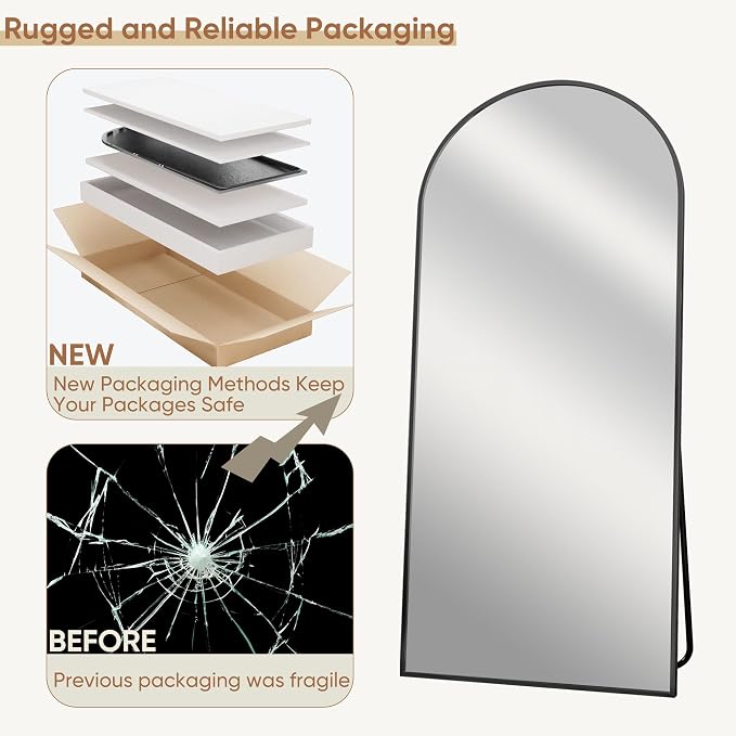 69"x28" Full Length Mirror, Arched Full Body Mirror, Standing Hanging or - Image 8