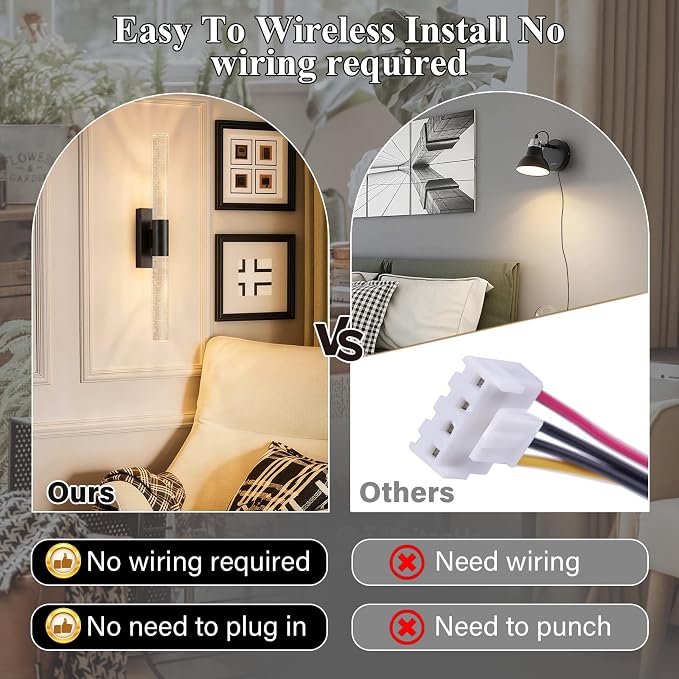 camuucci Battery Operated Wall Sconces Set of 2 Rechargeable Battery Powered - Image 3