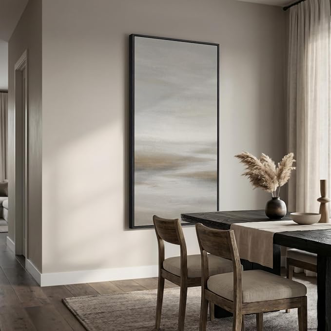 Large Framed Neutral Abstract Wall Art, Modern Vertical Canvas Prints Paintings - Image 2