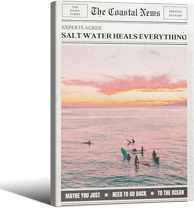 Pink Beach Newspaper Posters Vintage Fashion Coastal Girl Surf Wall Art 24X36 by Unknown