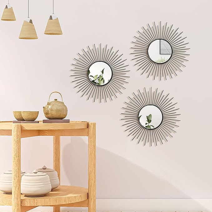 3 Pack Metal Mirrors for Wall Sunburst Wall Mirrors Home Décor Decorative - Image 7