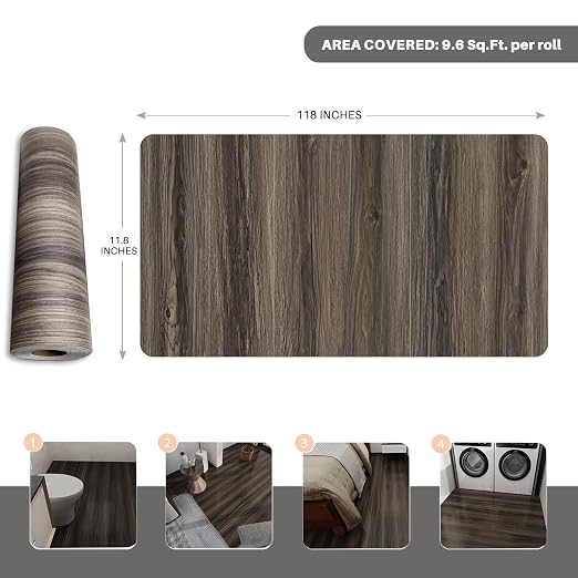 Wood Grain Peel and Stick Floor Tiles – 11.8” Width, Full Roll Length of 118" – - Image 2