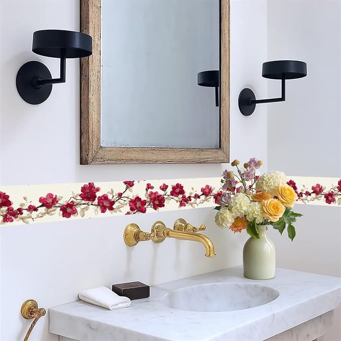 Cherry Blossom Wallpaper Border 196x4 Inch Red Flower Peel and Stick Wall - Image 5