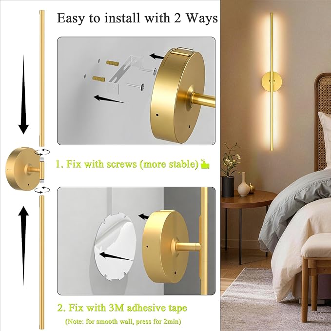 Battery Operated Wall Sconce Set of Two: Gold Wireless Rechargeable Wall Light - Image 6