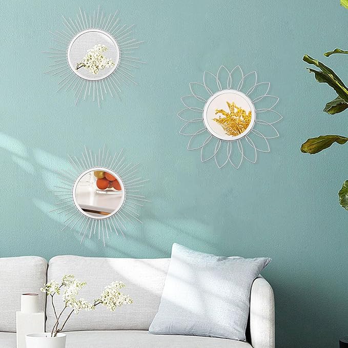 3 Pack Metal Mirrors for Wall Sunburst Wall Mirrors Home Décor Decorative - Image 6