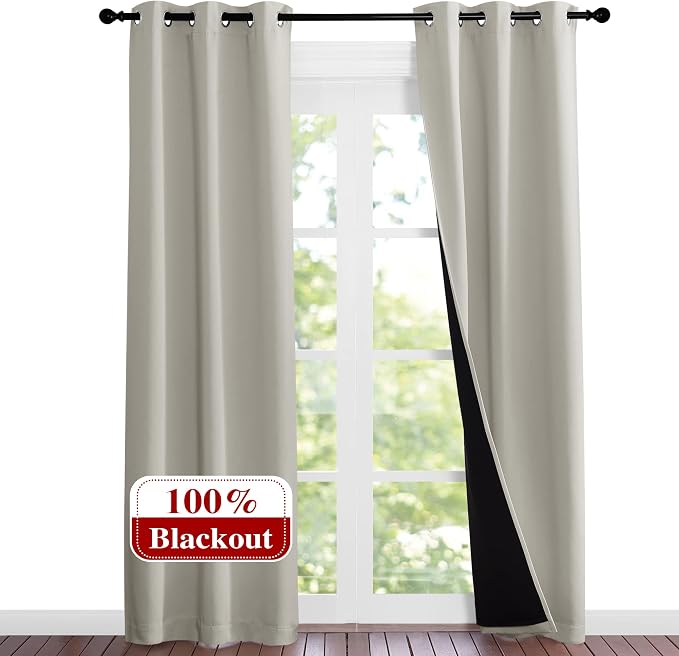 NICETOWN Natural Blackout Curtains 80 inches Long, 2 Pieces, Full Light - Image 2