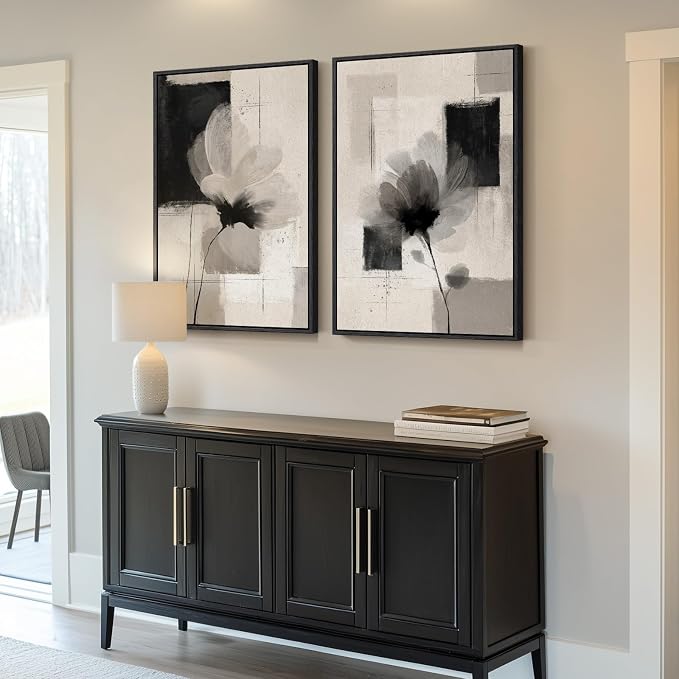 Large Framed Neutral Abstract Floral Wall Art, Minimalist Pictures - Image 2