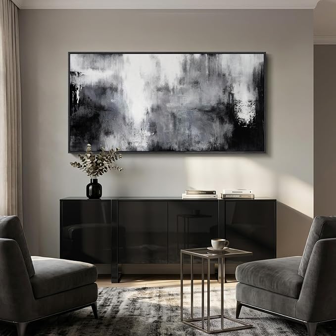 Large Framed Black and White Abstract Wall Art - Image 4