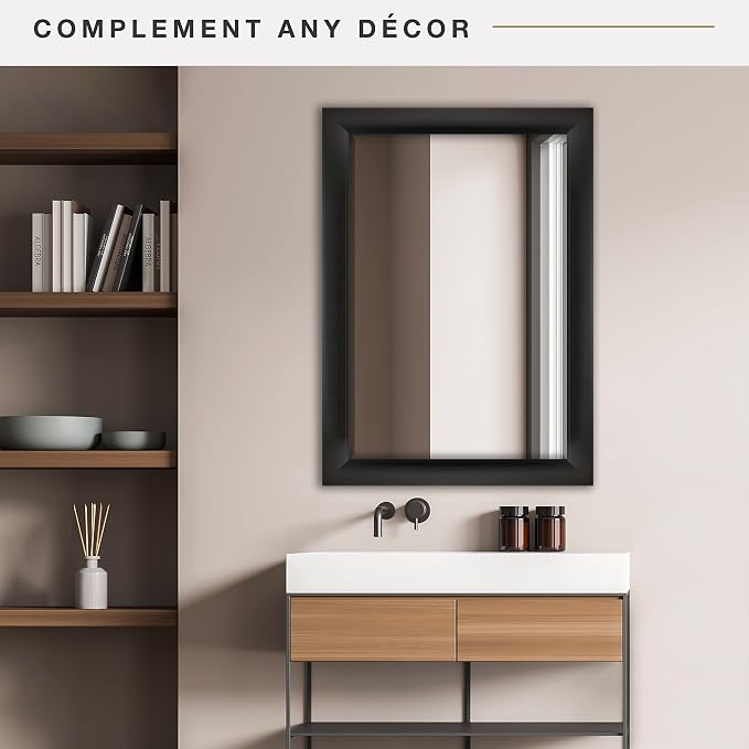 MCS 29.5x41.5 Large Wall Mirror, Classic Black Mirror, Vertical & Horizontal - Image 2