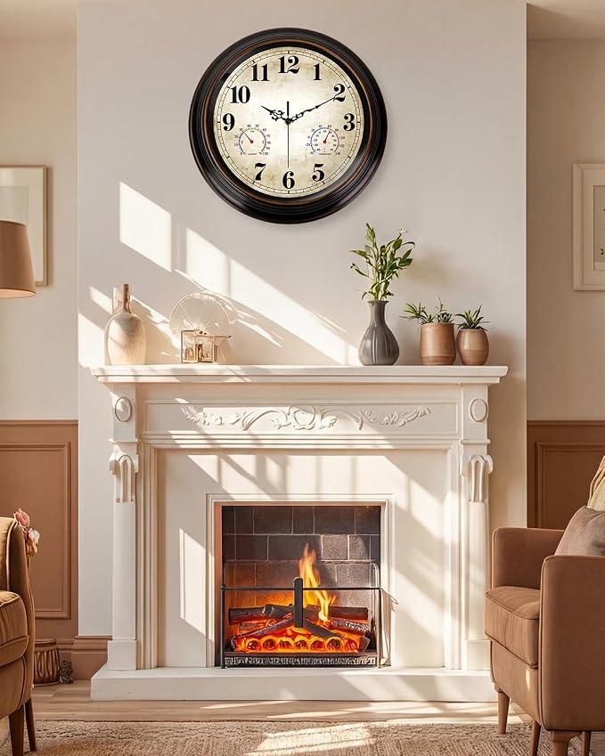 Vintage Wall Clock 16 Inch Quartz Silent Non-Ticking Analog Clock - Image 6