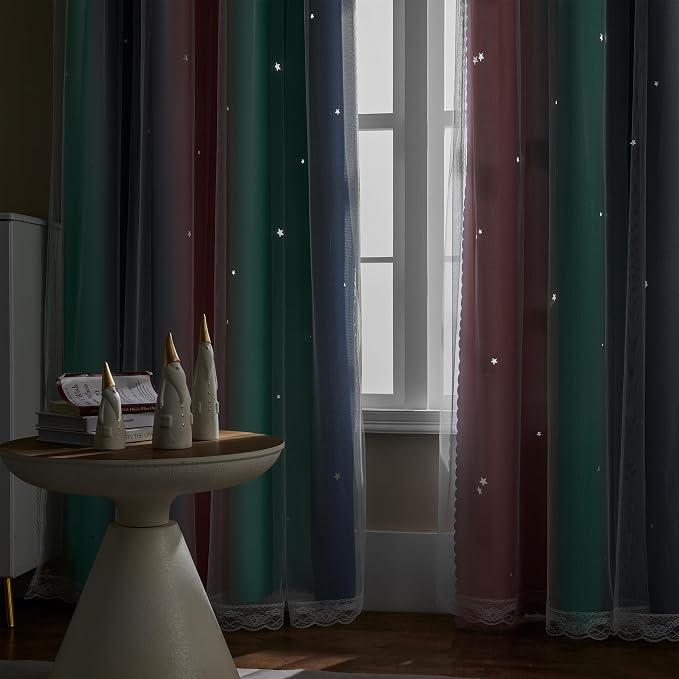 XiDi Curtains for Bedroom Decor, Rainbow Pinkgreen grey52/45 - Image 7