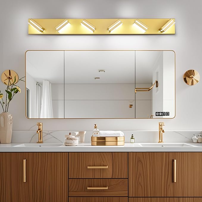 Modern LED Bathroom Lights Fixtures 6-Light, Metal Gold Acrylic Wall Lighting - Image 6