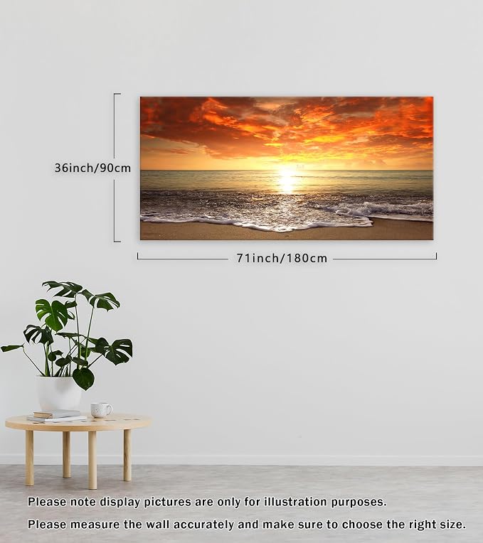 Baisuart-S0198 Canvas Prints Wall Art Sunset Ocean Beach Pictures Photo - Image 3