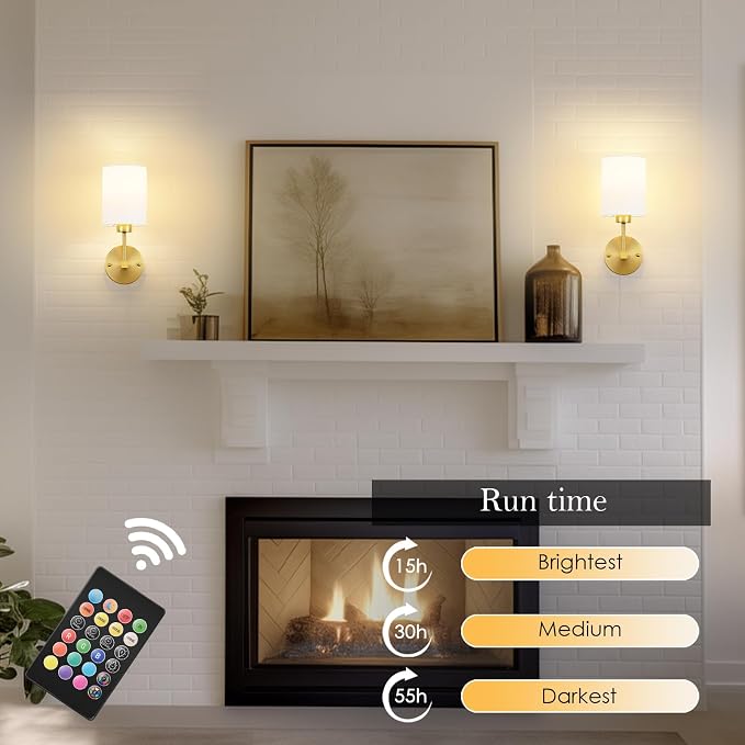 Battery Operated Wall Sconce Set of Two, Wireless Rechargeable Wall Light - Image 3