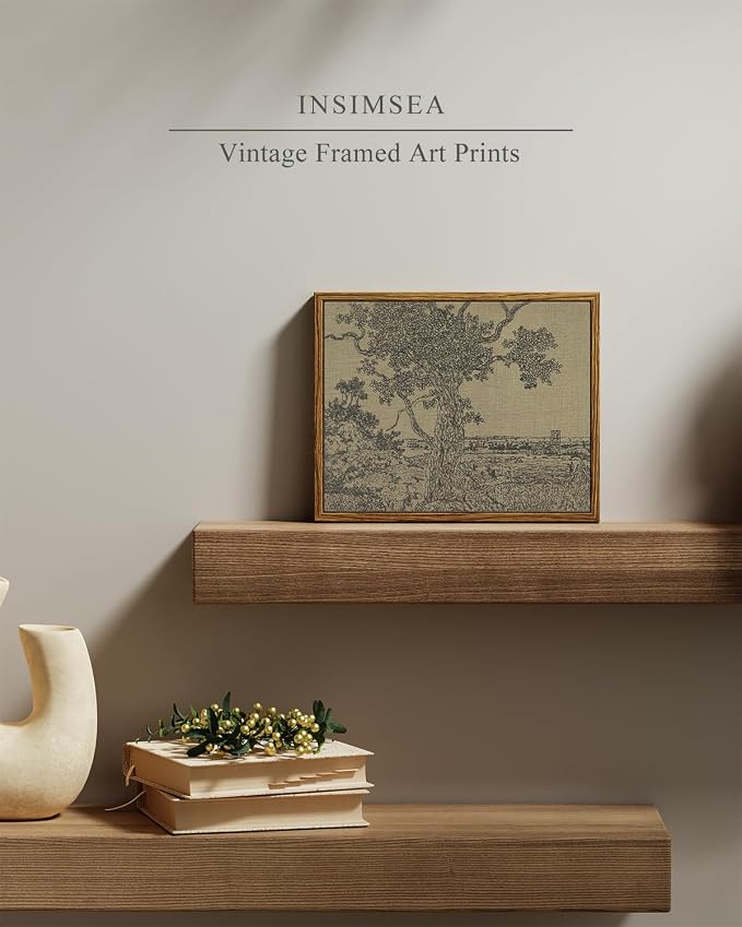InSimSea Framed Canvas Wall Art, Vintage Sketch Landscape Painting, Rustic - Image 2