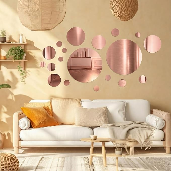 Shappy 32 Pcs Acrylic Mirror Wall Stickers Removable Round Wall Decal Circle - Image 6