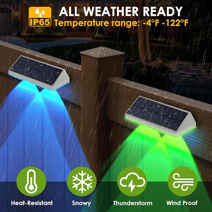 LIANGLOME 2 Pack Solar Fence Lights Outdoor, 2PK Solar Outdoor Light Warm White - Image 4