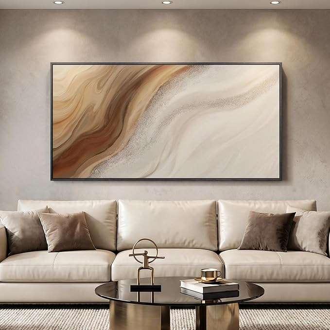 Large Framed Neutral Abstract Wall Art, Vertical Modern Canvas Prints Paintings - Image 4