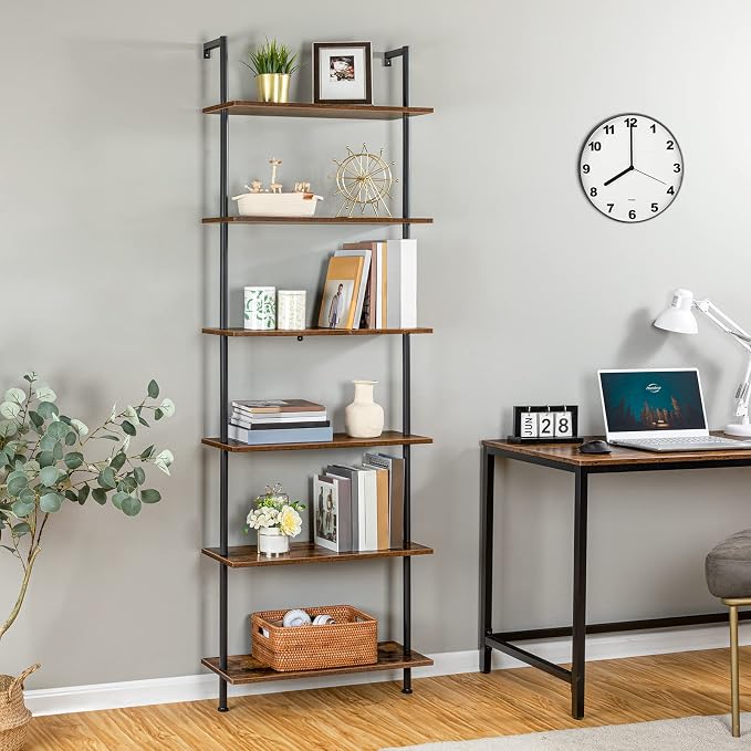 HOOBRO DIY Ladder Shelf, 6-Tier Wall Mounted Bookshelf, Office Vertical Bookcase - Image 8