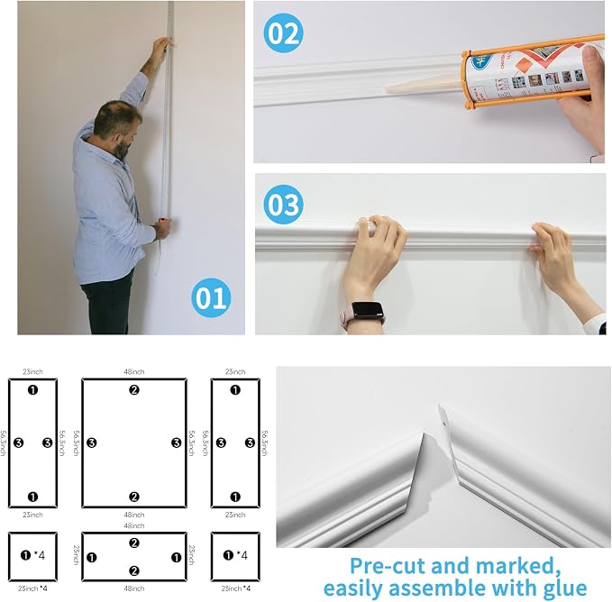 Art3d Pre-Cut Wall Molding Set of 6 pcs, Ready-to-Assemble Wainscoting Panels - Image 8