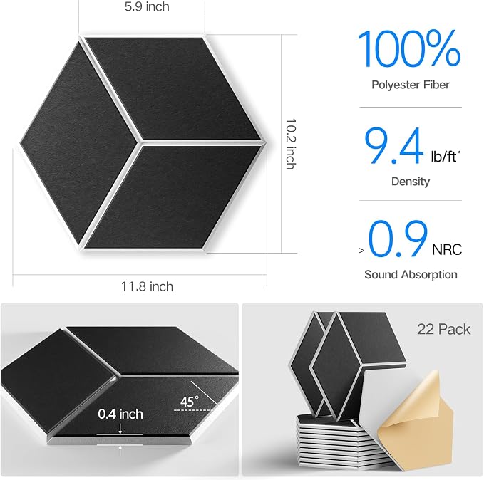 22-Pack Self-Adhesive Acoustic Panels, Flame-Resistant Soundproof Foam. Absorbs - Image 3