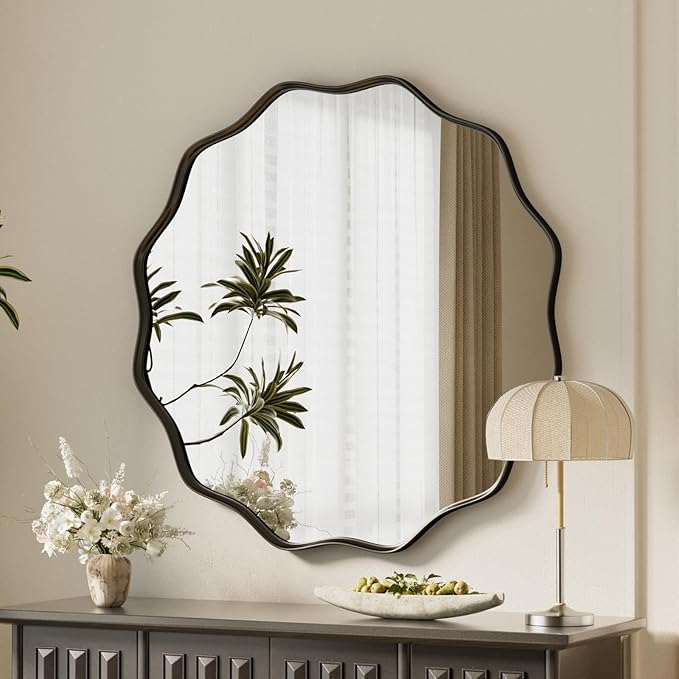 VooBang Black Scalloped Circle Mirror, Hanging Leaning by VooBang