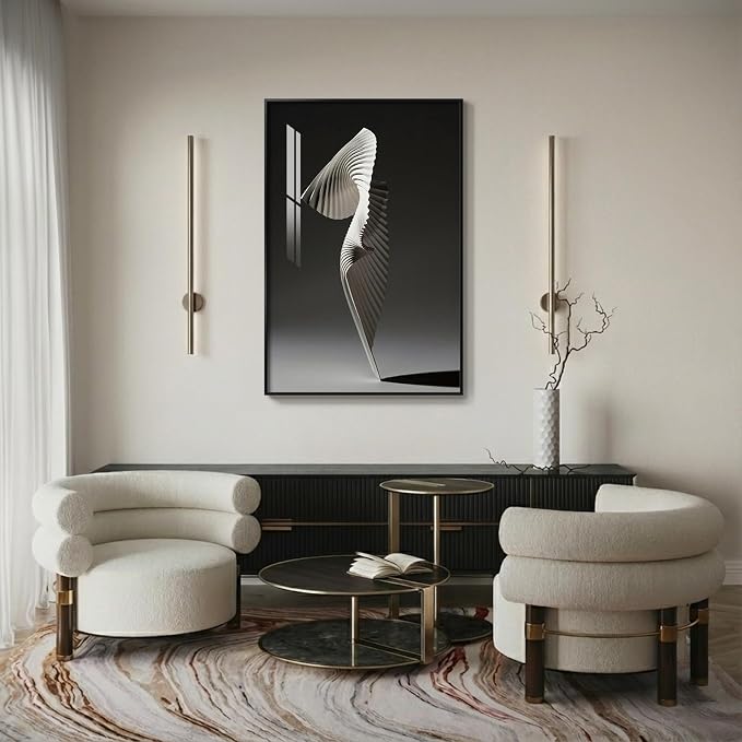 Framed Black and White Abstract Wall Art, Modern Elegant Large Prints Paintings - Image 4