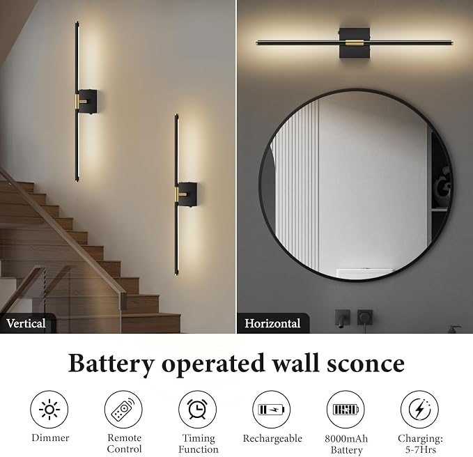 SAIMAND Wall Sconces Set of 2 Battery Operated, Wireless USB Rechargeable Wall - Image 3