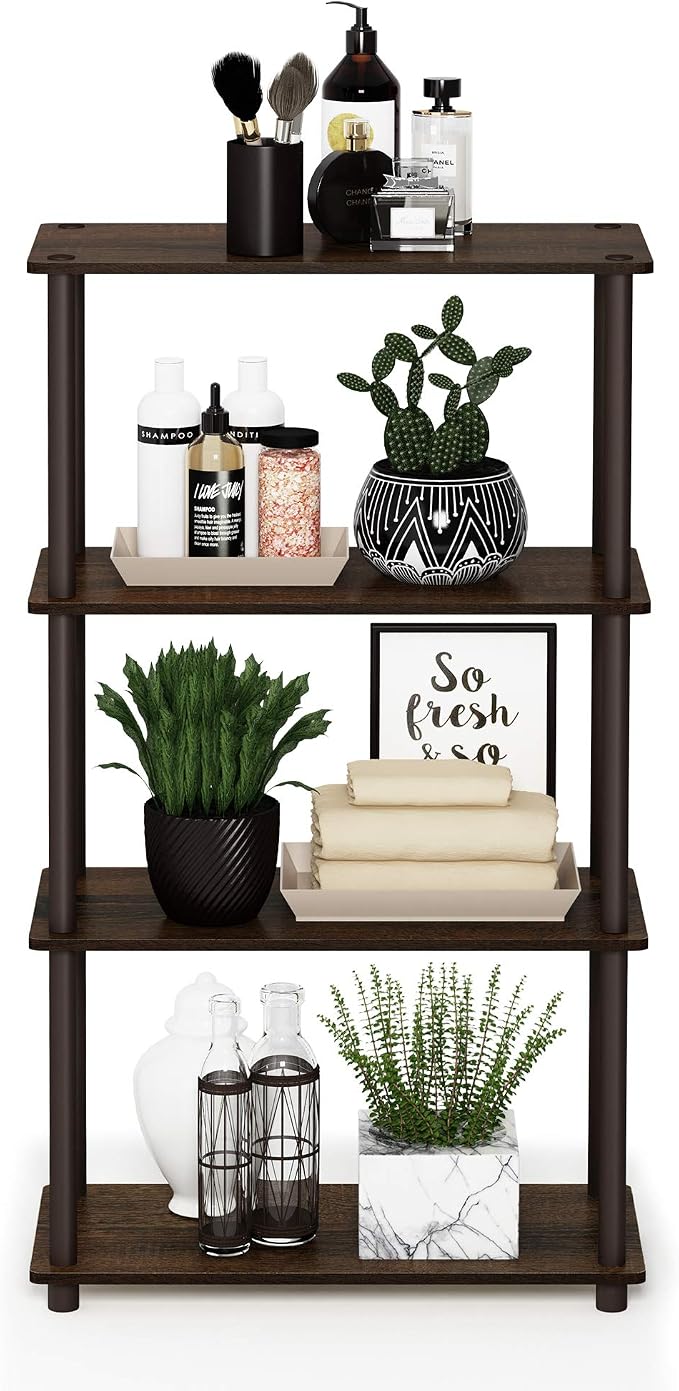 Furinno TURN-N-TUBE Storage Shelves, 4-Tier Toolless Book Shelf, Corner Shelf - Image 7