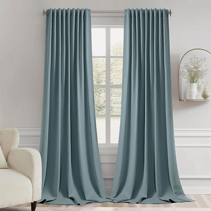 MIULEE Greyish Blue Back Tab Blackout Curtains 102 Inch Long 2 Panels Set by MIULEE