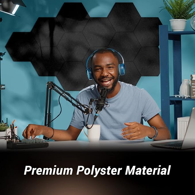 18 Pack High Density Hexagon Acoustic Panels, TONOR 12"x 10"x 0.4" Soundproof - Image 7