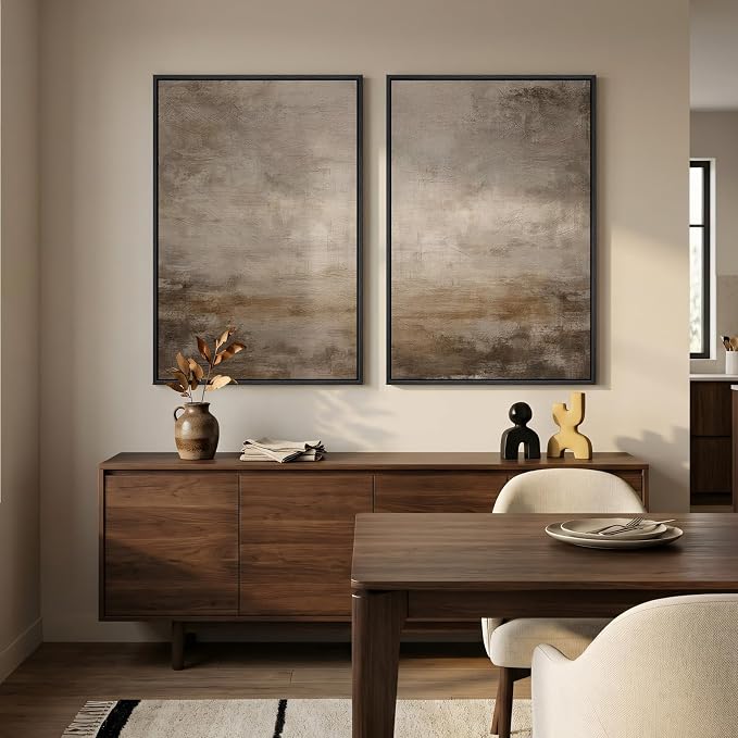 Large Framed Neutral Abstract Wall Art Set of 2 - Image 8