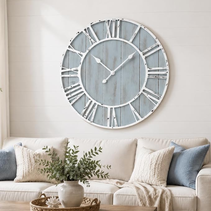 Quelay 30 Inch Coastal Wall Clock, Quiet Ticking Battery Operated, Rustic Retro by Quelay