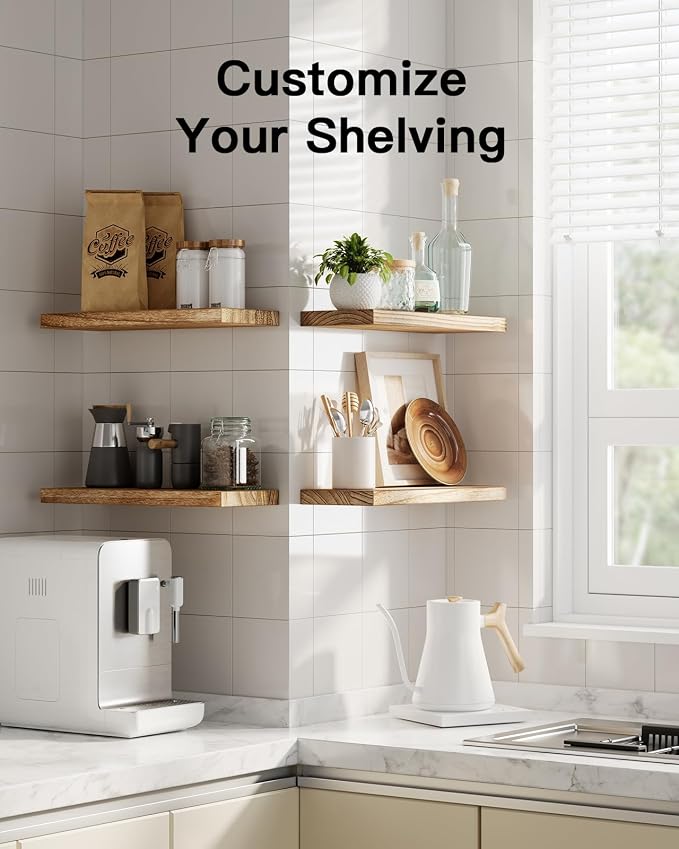Amada Homefurnishing Floating Shelves, Paulownia Wood Wall Shelves - Image 7