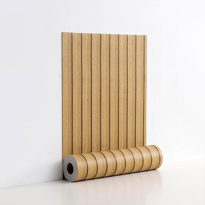 Peel and Stick PVC Slat Wall Panels, Wood Grain Self-Adhesive Soundproof by LVSHI