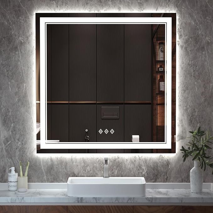 LED Mirror for Bathroom, 36x36 Inch, 3 Colors Dimmable CRI>90 Double Lights by VanPokins-GlobalHighEndLEDBathroomMirrorBrand